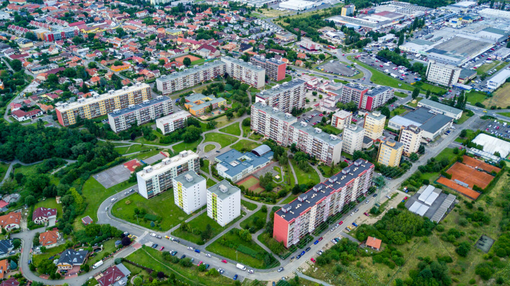 Písnice and surrounding districts photographed from above