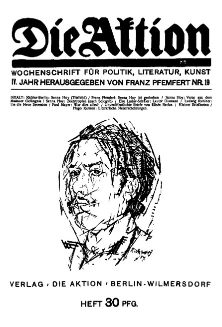 3 pav. J. Holzmanno atminimui skirto „Die Aktion“ žurnalo viršelis, 1914 m. gegužė, Heinricho Richterio pieš.