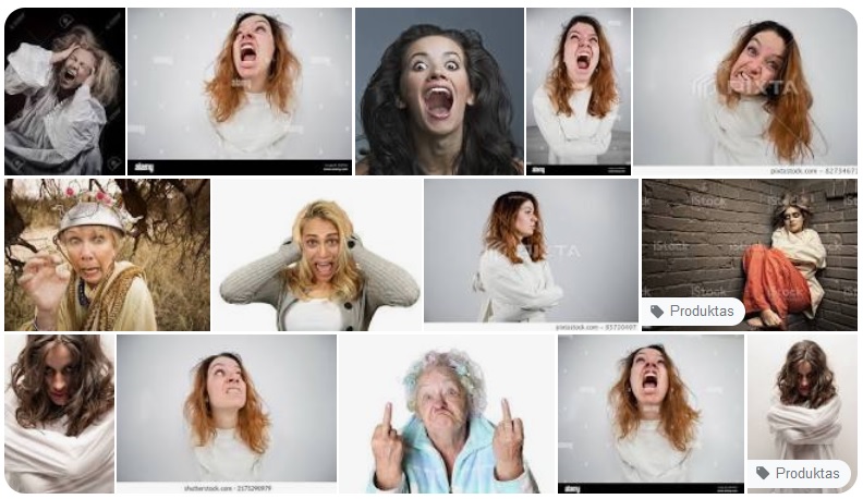 Ofelija: Google paieška pagal raktažodžius "insane woman stock photo": rėkiančių moterų koliažas