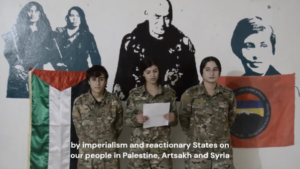 Armėnės kovotojos SDF. Armenians Rojava įrašo stop kadras